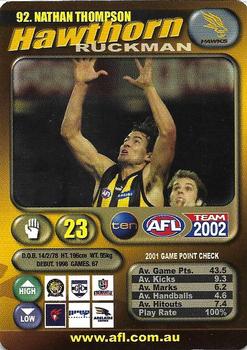 2002 Team Zone AFL Team #92 Nathan Thompson Front